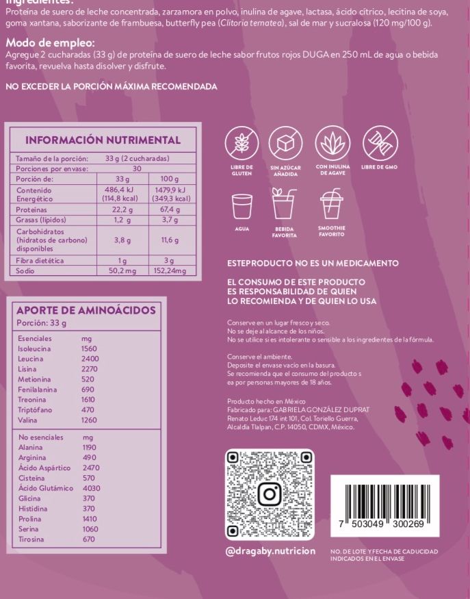 Proteína Duga Frutos Rojos